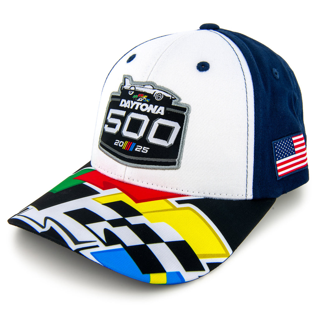 NASCAR 2025 Daytona 500 Logo Racing Flags Hat Blue Adult