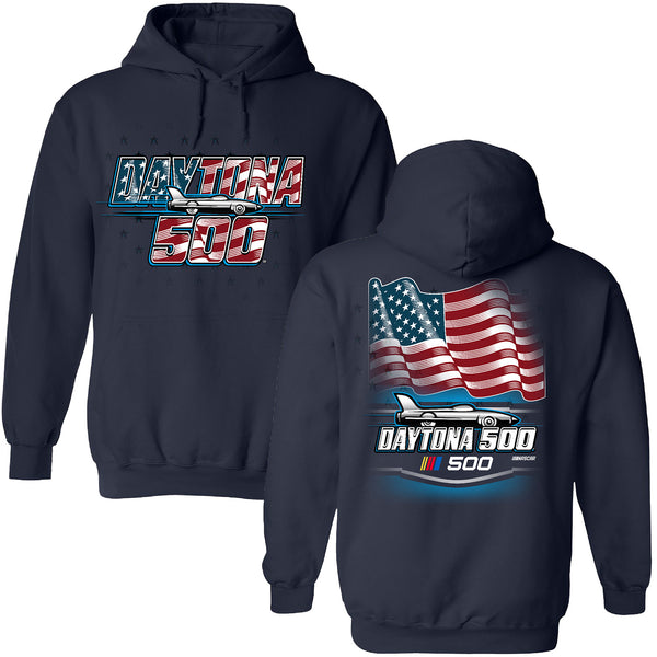 NASCAR 2025 Daytona 500 Patriotic Hoodie Outerwear Sweatshirt Navy Blue