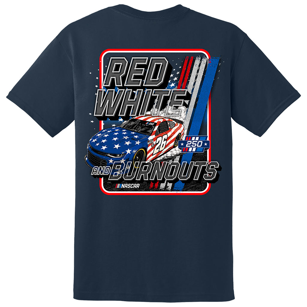 NASCAR 2026 America 250th Red, White, & Burnouts 2-Spot Classic Ink T-Shirt Blue