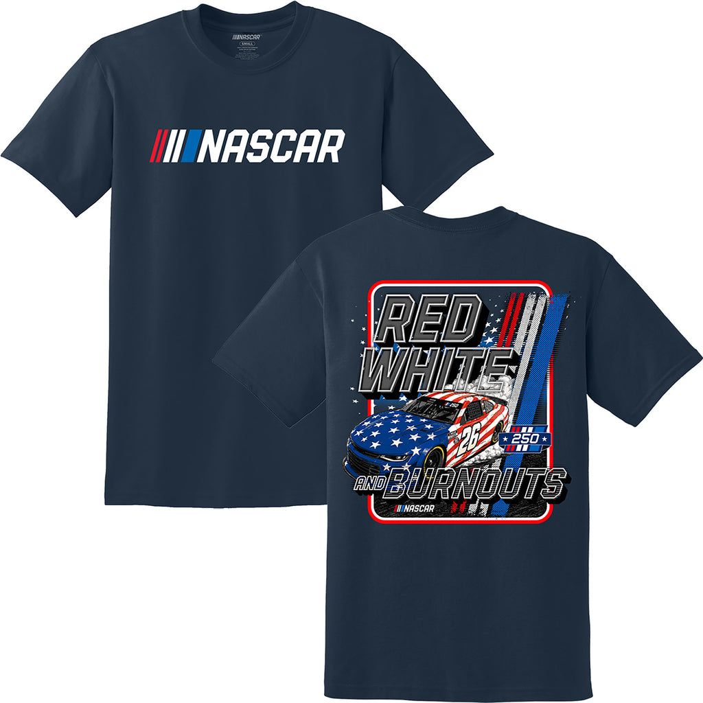 NASCAR 2026 America 250th Red, White, & Burnouts 2-Spot Classic Ink T-Shirt Blue