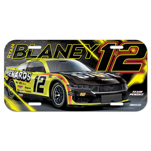 Ryan Blaney 2024 Menards Plastic Car License Plate #12 NASCAR