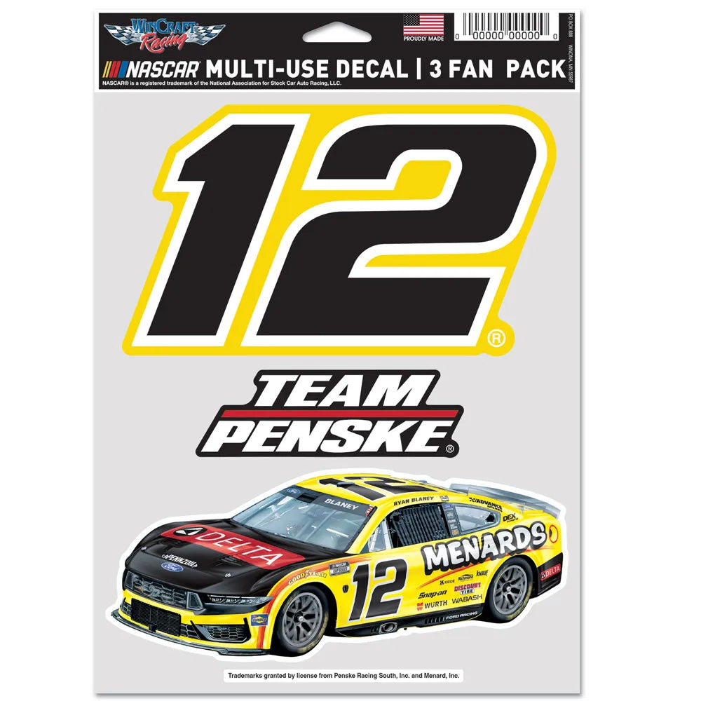 Ryan Blaney 2026 Multi-Use Menards #12 Decal 3-Pack NASCAR