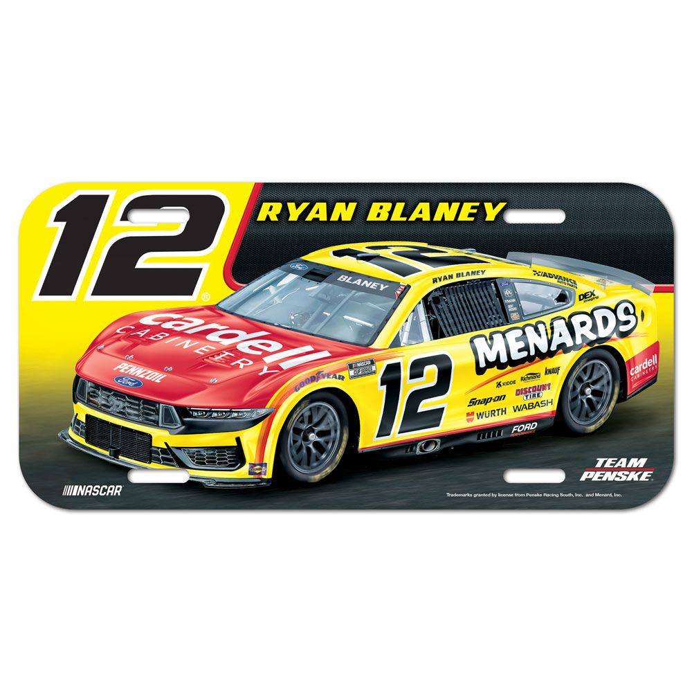 Ryan Blaney 2025 Menards Plastic Car License Plate #12 NASCAR