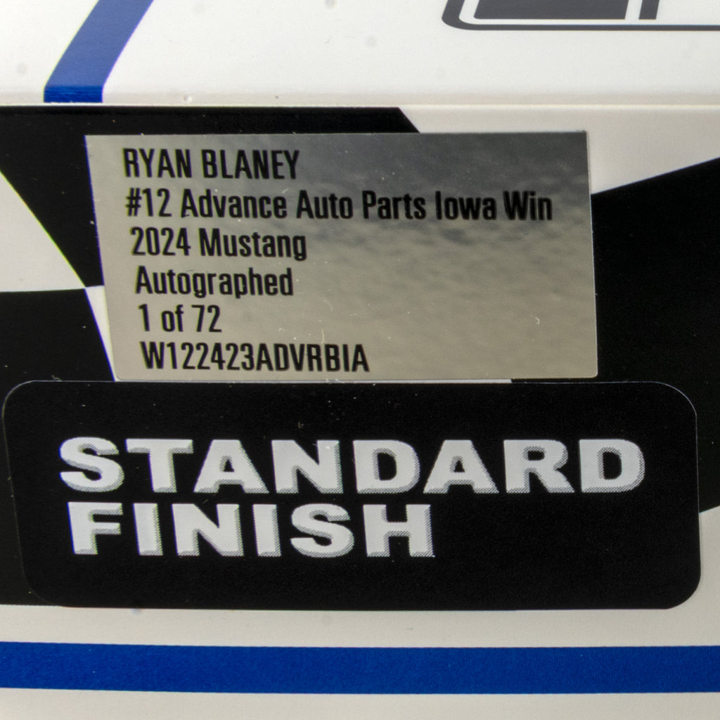 Ryan Blaney Autographed Iowa Race Win 1:24 Standard 2024 Diecast Car Advance #12 NASCAR