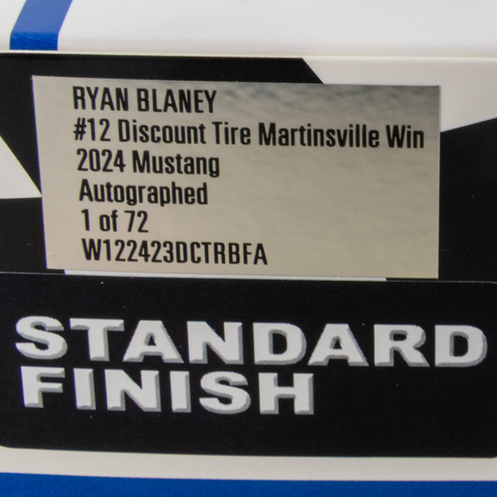 Ryan Blaney Autographed Martinsville Race Win 1:24 Standard 2024 Diecast Car Hand Signed #12 NASCAR