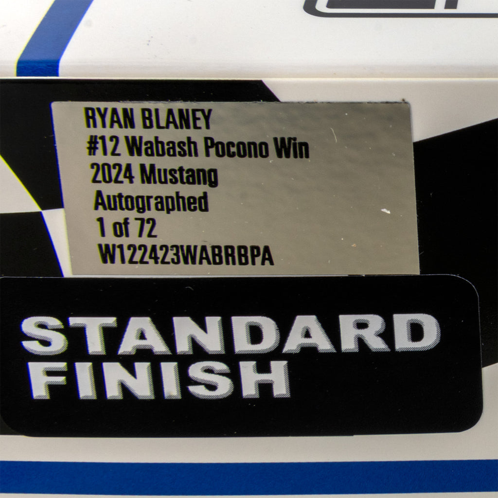 Ryan Blaney Autographed Pocono Race Win 1:24 Standard 2024 Diecast Car Wabash #12 NASCAR