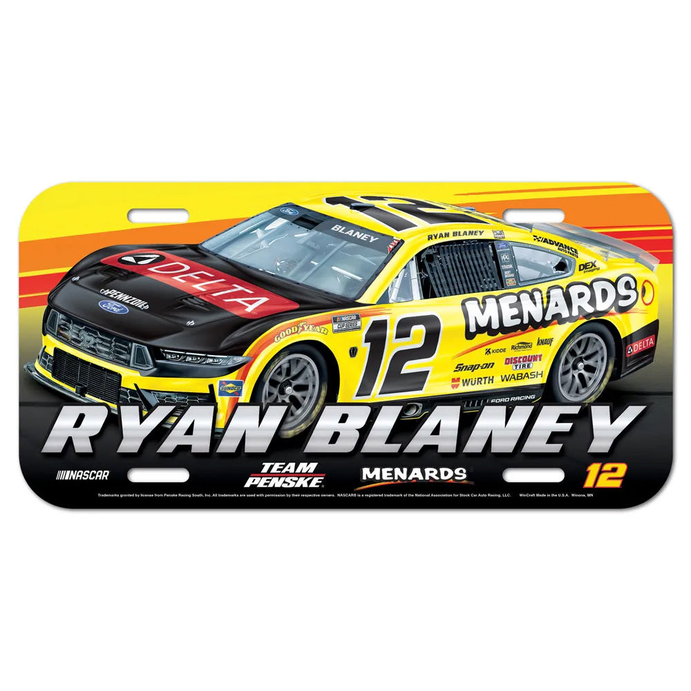 Ryan Blaney 2026 Menards Plastic Car License Plate #12 NASCAR