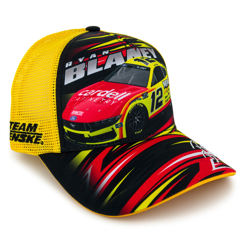 Ryan Blaney 2025 Menards Sublimated Car Mesh Hat Yellow #12 NASCAR