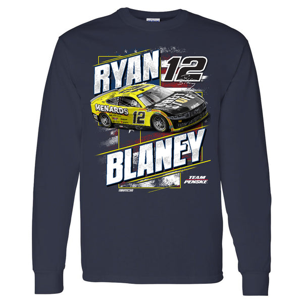 Ryan Blaney 2024 Long Sleeve Patriotic #12 Car T-Shirt Blue Menards NASCAR