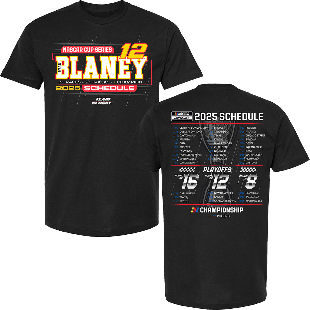 Ryan Blaney 2025 NASCAR Cup Series Schedule T-Shirt Black #12