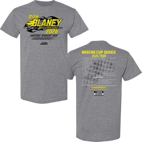 Ryan Blaney 2026 NASCAR Cup Series Schedule T-Shirt Gray #12