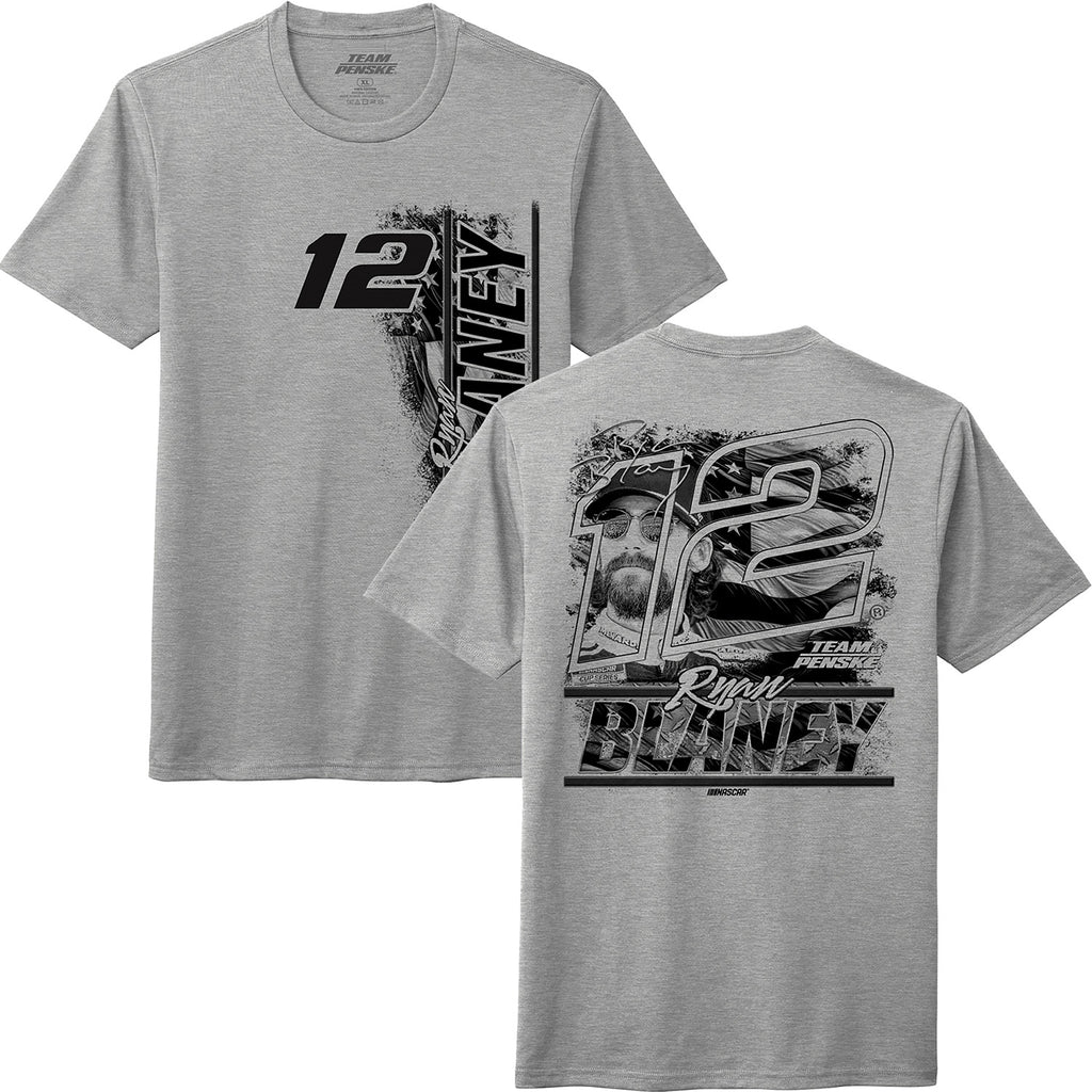 Ryan Blaney 2026 Heather Gray Flag 2-Spot T-Shirt #12 NASCAR
