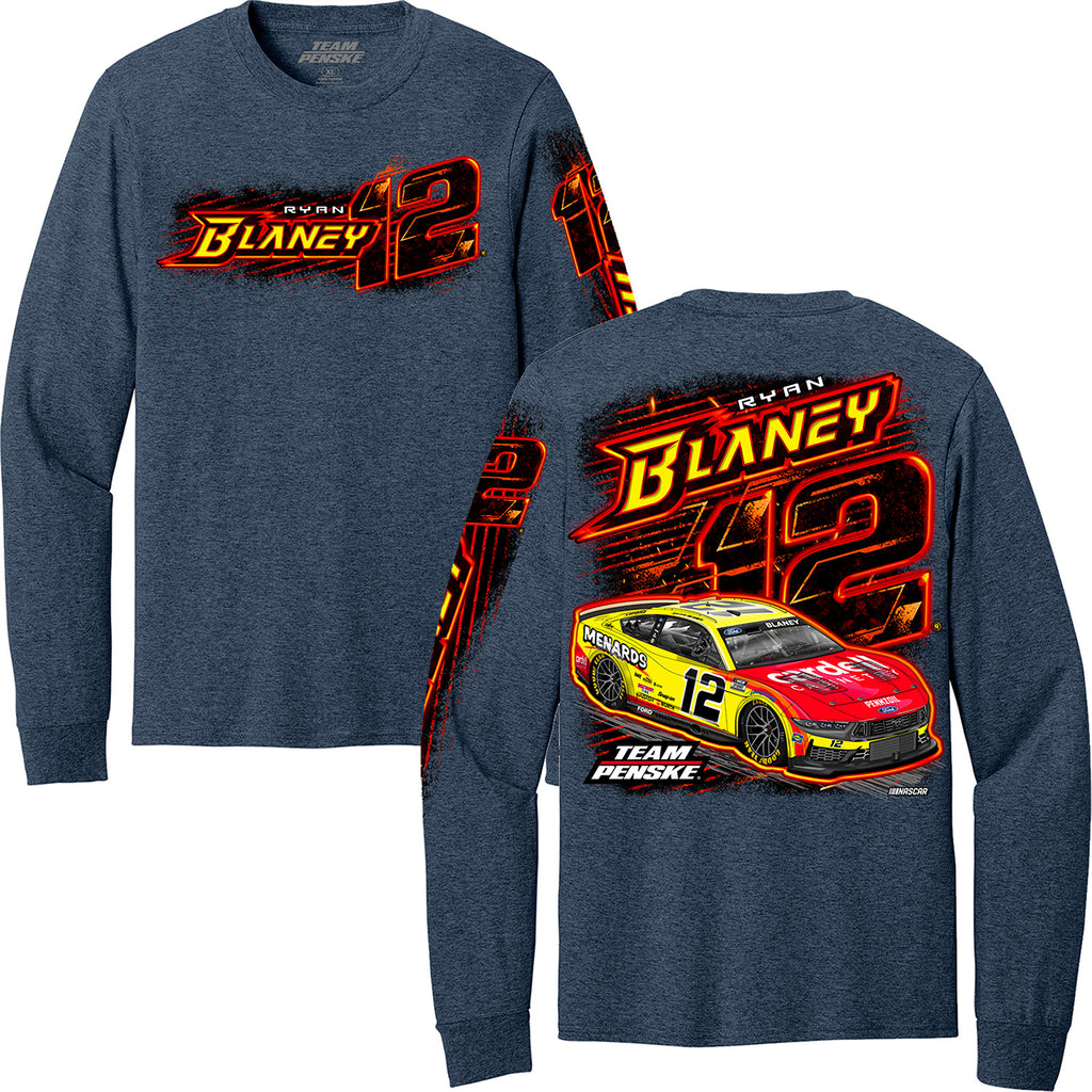 Ryan Blaney 2025 Long Sleeve Menards Heat 3-Spot T-Shirt Blue #12 NASCAR