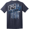 Ryan Blaney 2025 Navy Frost #12 Flag 2-Spot T-Shirt NASCAR