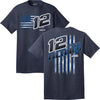 Ryan Blaney 2025 Navy Frost #12 Flag 2-Spot T-Shirt NASCAR