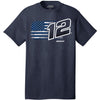 Ryan Blaney 2025 Navy Frost #12 Flag 2-Spot T-Shirt NASCAR