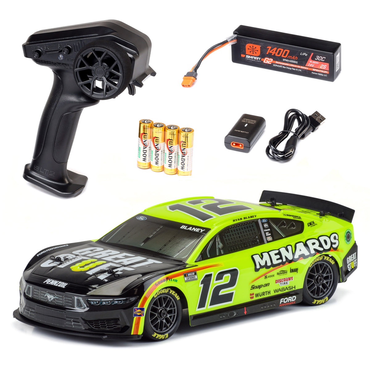 Ryan Blaney 2024 Menards 12 Ford Mustang 1 12 Scale AWD NASCAR Losi Remote Control RC Race Car