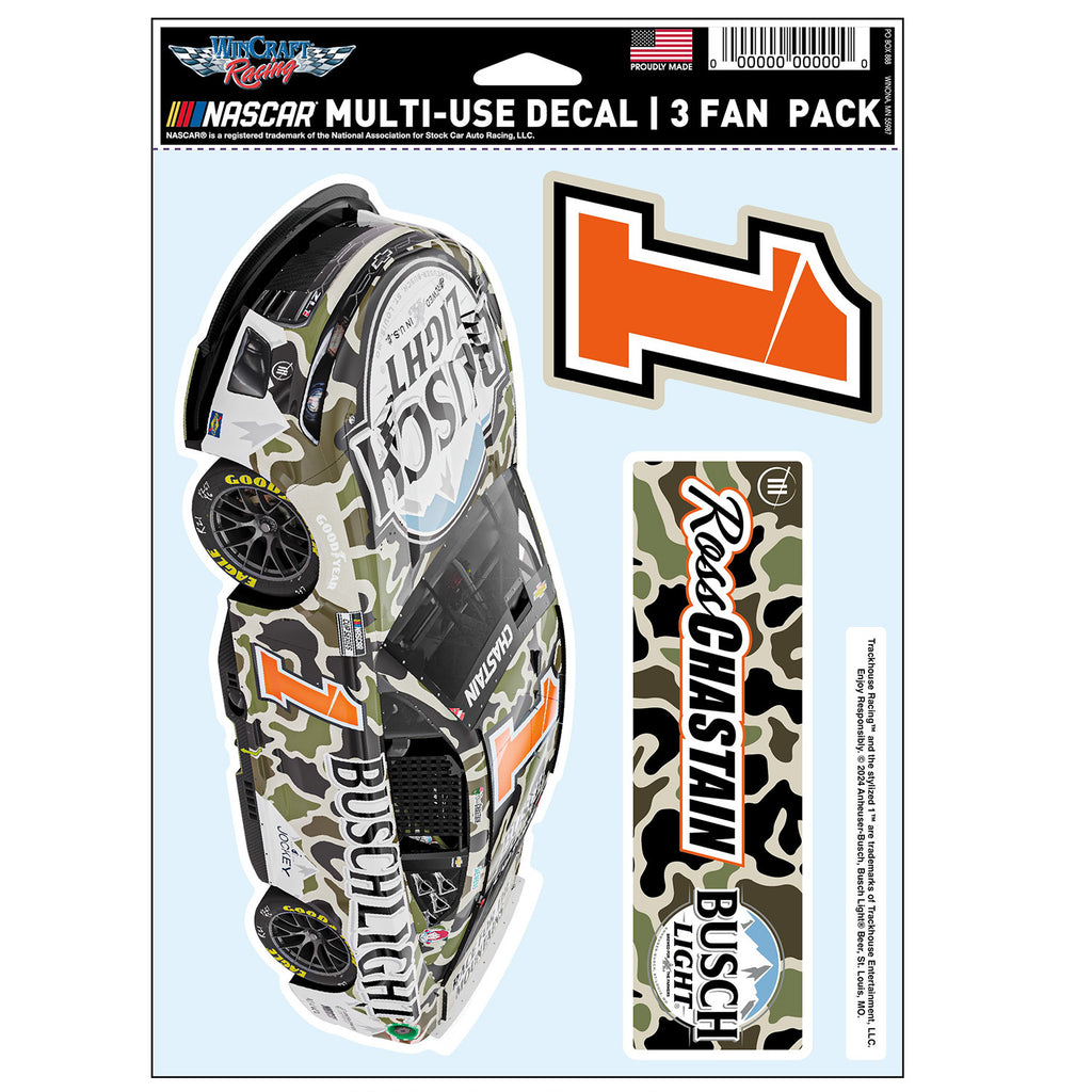 Ross Chastain 2024 Multi-Use Busch Light Camo #1 Decal 3-Pack NASCAR