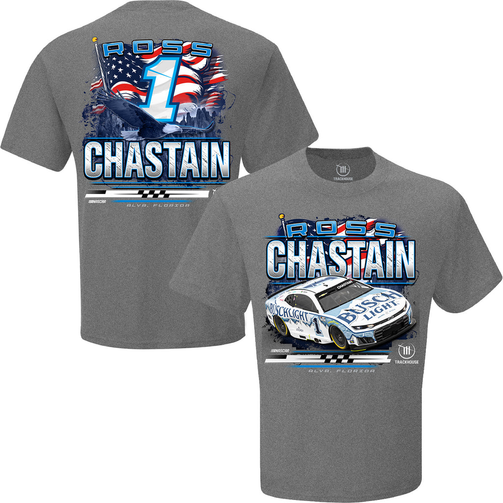 Ross Chastain 2026 Busch Light Patriotic Eagle Car 2-Spot T-Shirt Gray #1 NASCAR