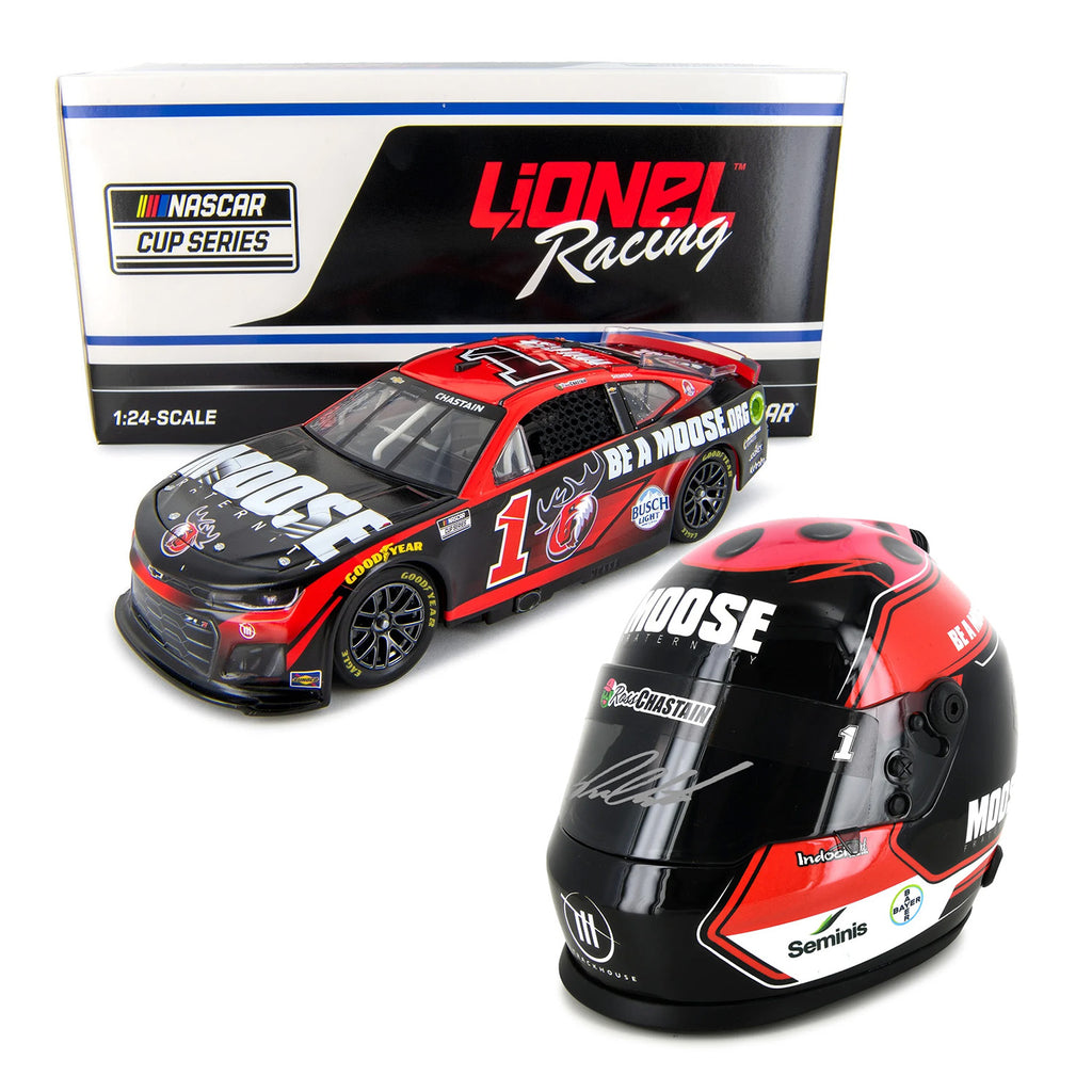 Ross Chastain 2024 Moose Fraternity 1:24 Diecast, Autographed 1/2 Scale Moose Fraternity Replica Helmet BUNDLE PRICED