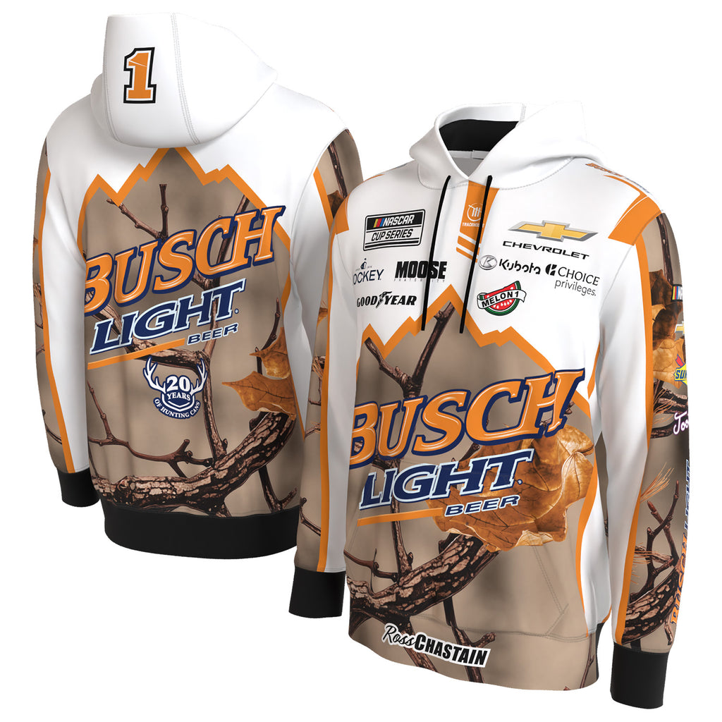 Ross Chastain 2026 Busch Light Camo White Hoodie Outerwear ProSphere Sweatshirt #1 NASCAR