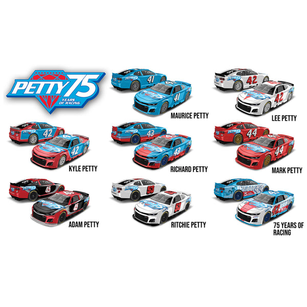 Petty Family 75 Years of Racing Paint Schemes 8-Car 1:64 Standard 2024 Diecast Set In Special Collectible Packaging NASCAR