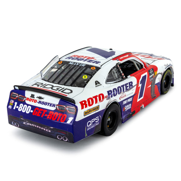 Sam Mayer Autographed Iowa Race Win 1:24 Standard 2024 Diecast Car Roto-Rooter #1 NASCAR