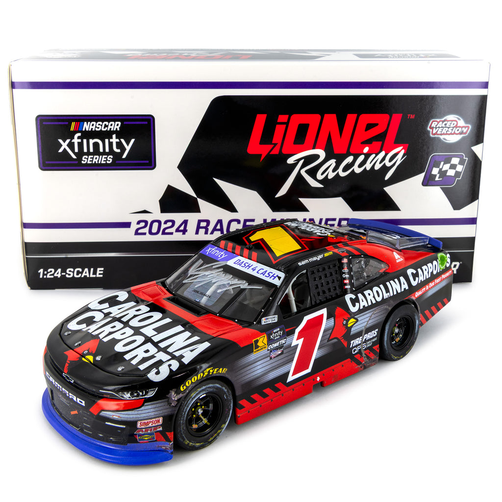Sam Mayer Autographed Texas Xfinity Series Race Win 1:24 Standard 2024 Diecast Car Carolina Carports #1 NASCAR