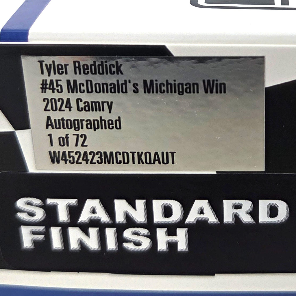 Tyler Reddick Autographed Michigan Race Win 1:24 Standard 2024 Diecast Car McDonald's #45 NASCAR
