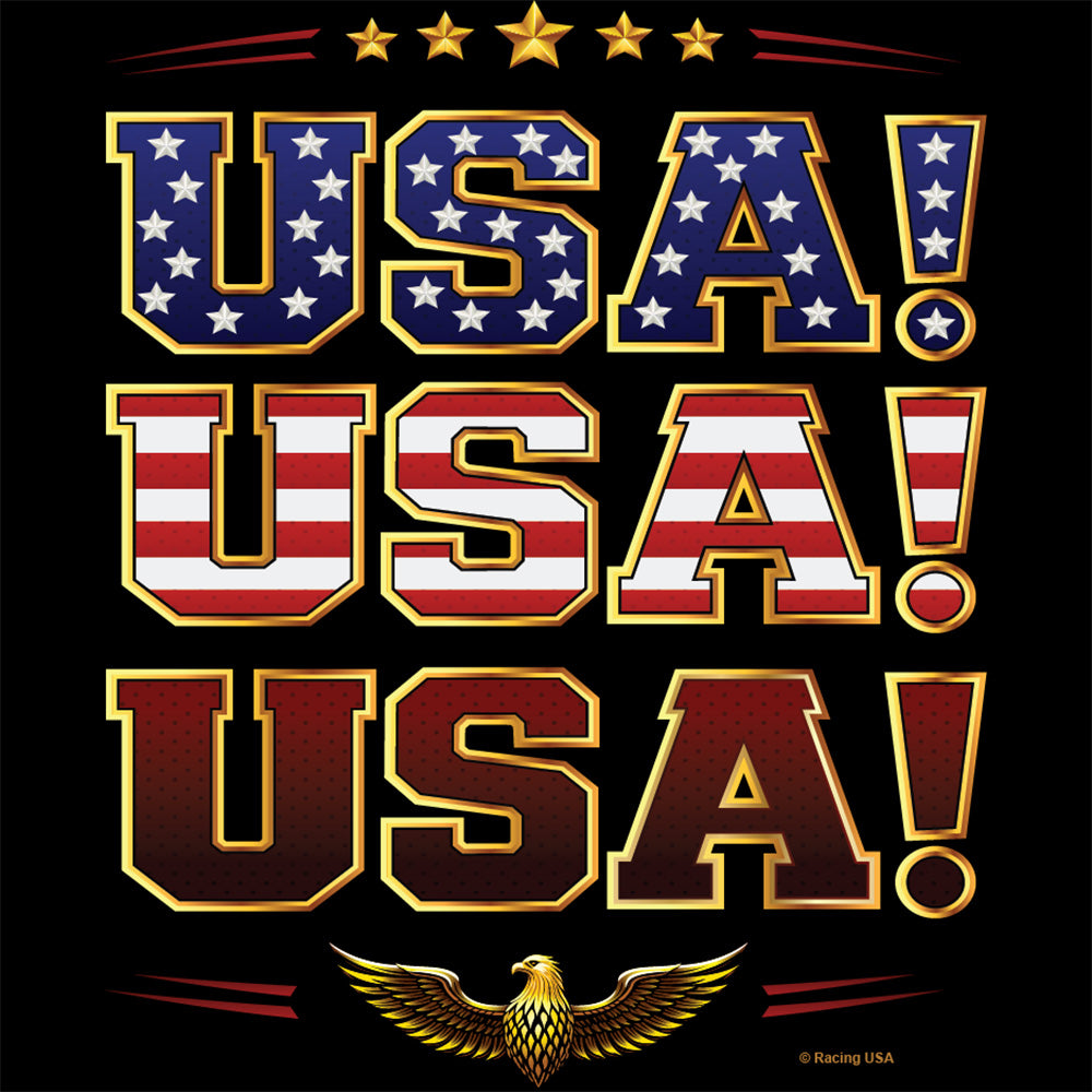 2026 USA! USA! USA! Patriotic American Flag T-Shirt Black