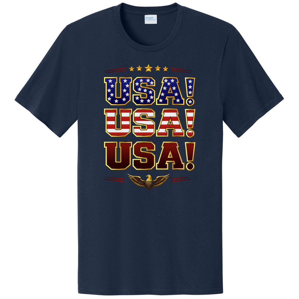 USA! USA! USA! Patriotic American Flag T-Shirt Blue