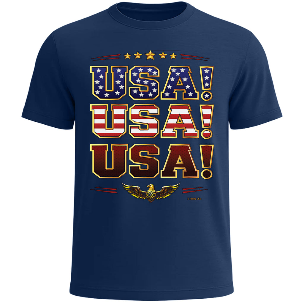 USA! USA! USA! Patriotic American Flag T-Shirt Blue