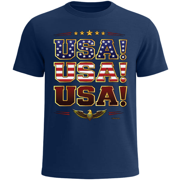 USA! USA! USA! Patriotic American Flag T-Shirt Blue