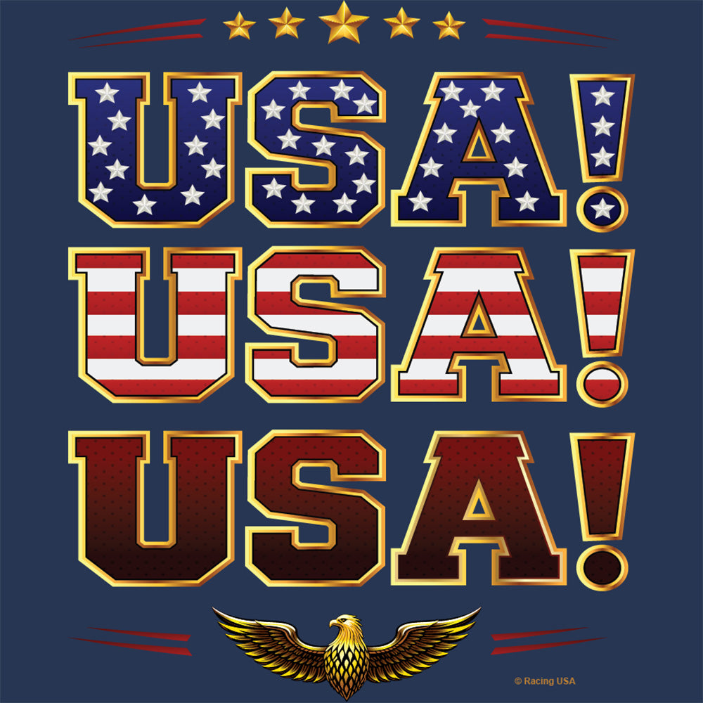 USA! USA! USA! Patriotic American Flag T-Shirt Blue