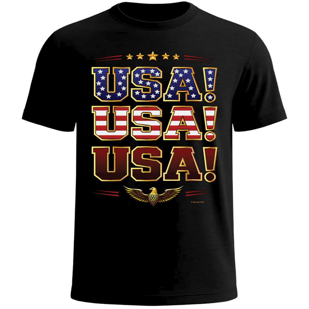 2026 USA! USA! USA! Patriotic American Flag T-Shirt Black