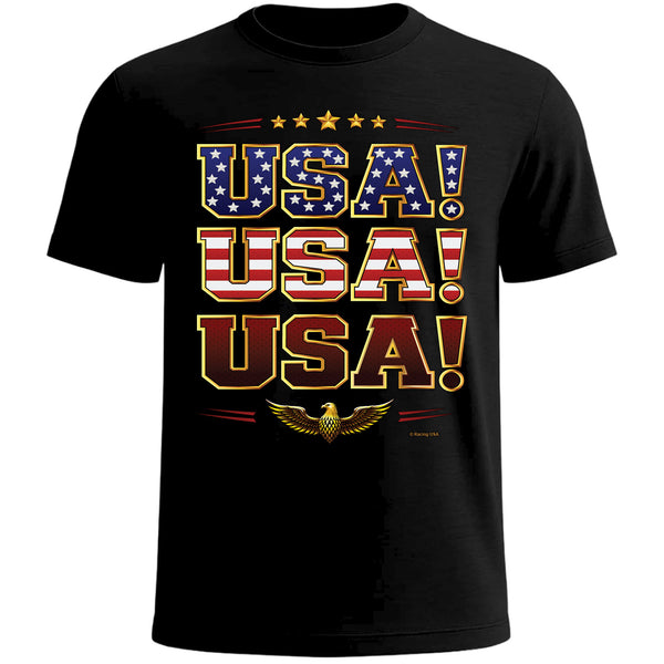 2026 USA! USA! USA! Patriotic American Flag T-Shirt Black