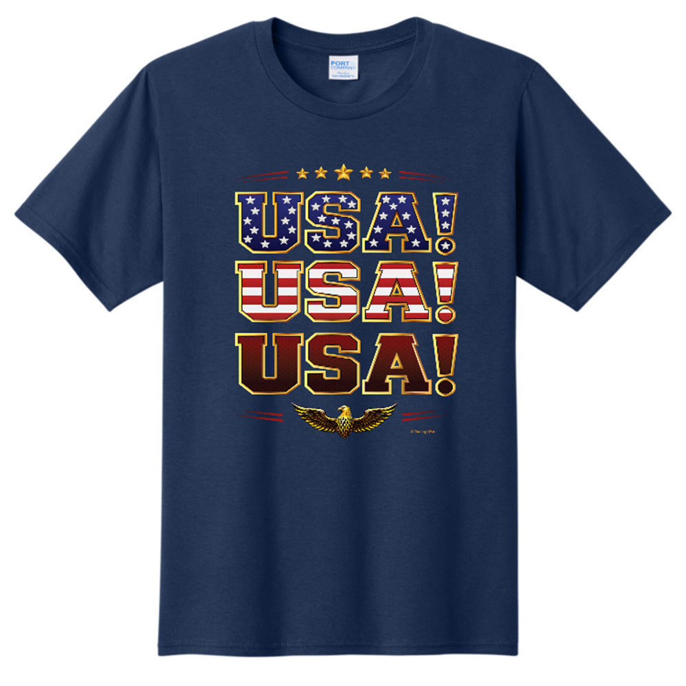 USA! USA! USA! Patriotic American Flag T-Shirt Blue