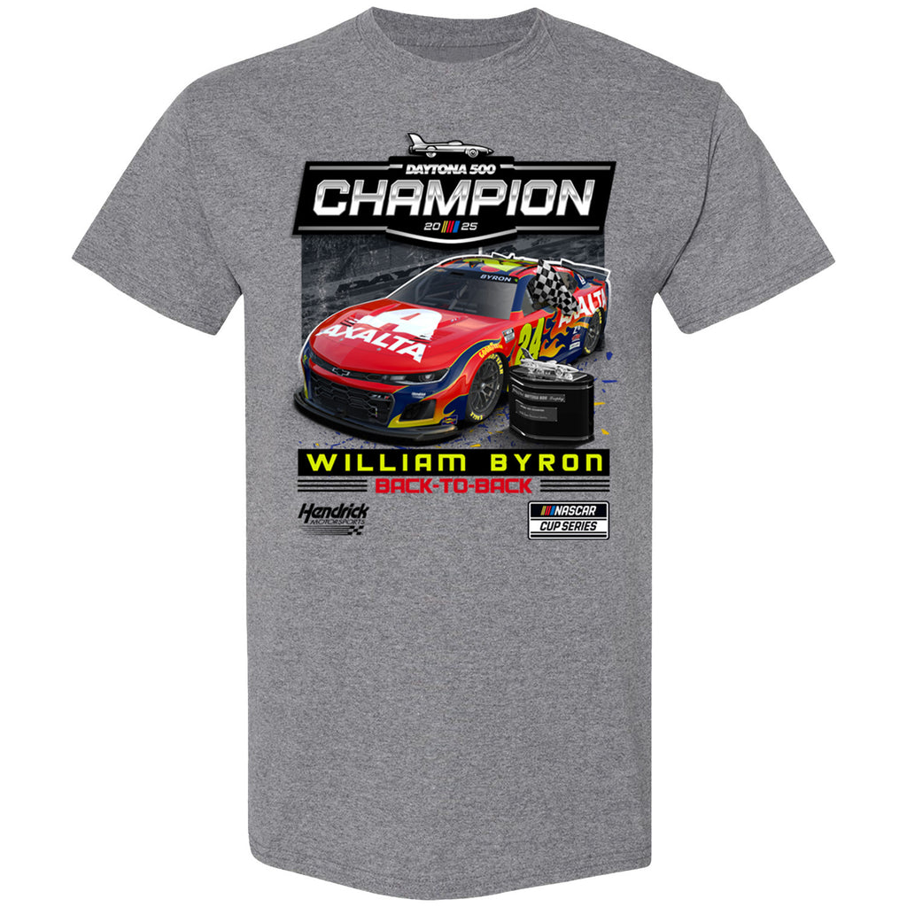 William Byron 2025 2x Daytona 500 Champion Race Win T-Shirt Gray Axalta #24 NASCAR