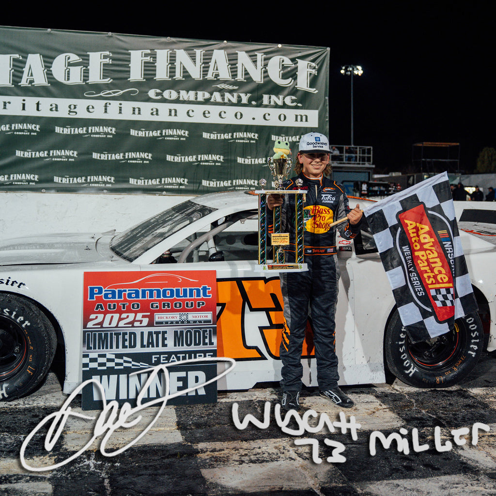 Wyatt Miller / Dale Earnhardt Jr Dual Autographed Hickory 1st Asphalt Stock Car Race Win Late Model 1:24 Standard 2025 Diecast Car