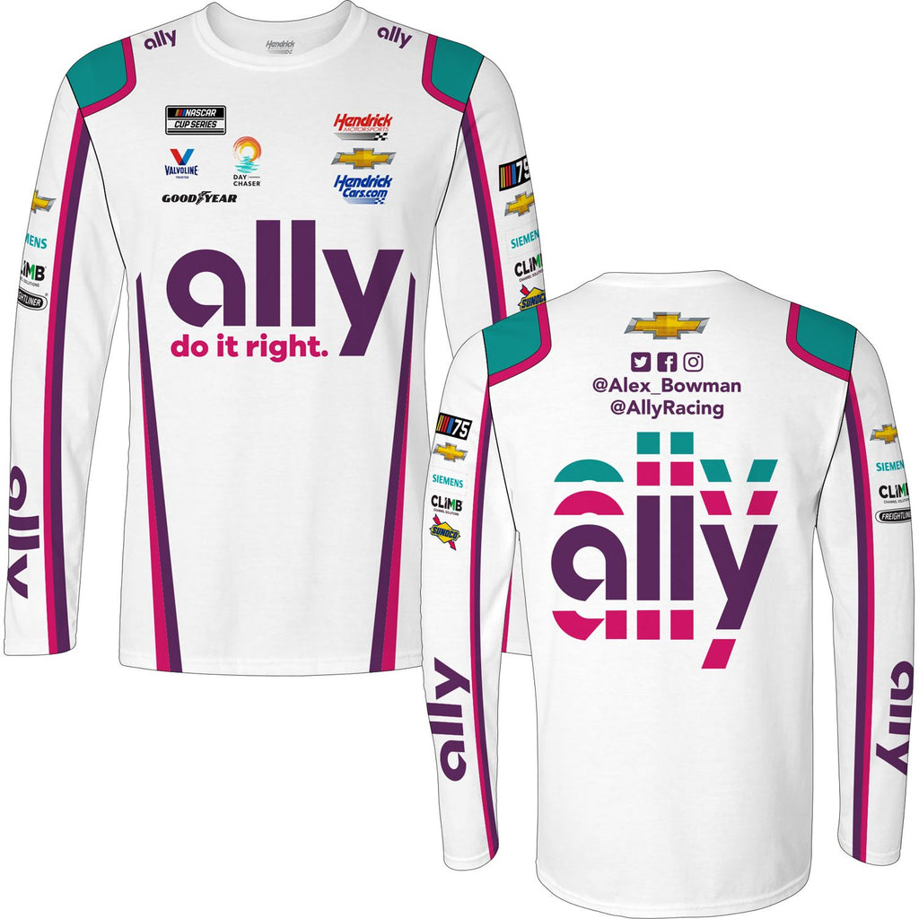 Alex Bowman 2023 Long Sleeve Ally Sublimated Uniform Pit Crew T-Shirt White #48 NASCAR