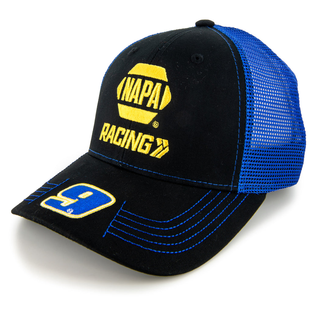 Chase Elliott 2023 Victory Lane NAPA Yellow Team Mesh NASCAR Hat Black/Blue #9 NASCAR
