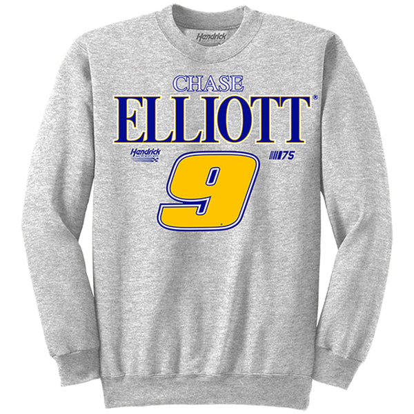 Chase Elliott 2023 Bold #9 Crewneck Sweatshirt Gray NASCAR