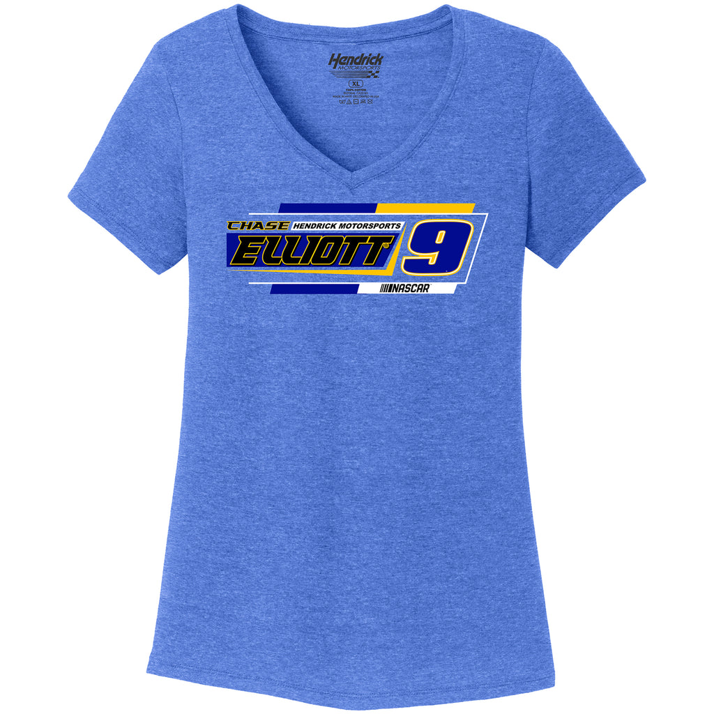 Chase Elliott 2022 Women's Frost V-Neck Ladies #9 NASCAR T-Shirt Blue
