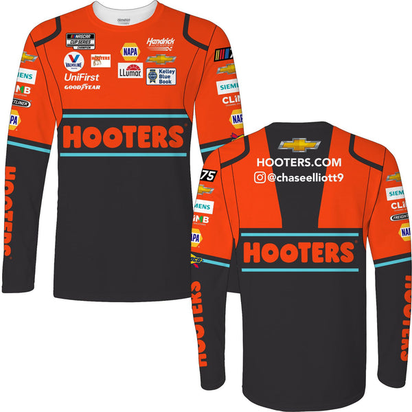 Chase Elliott 2023 Long Sleeve Hooters Sublimated Uniform Pit Crew T-Shirt Orange #9 NASCAR