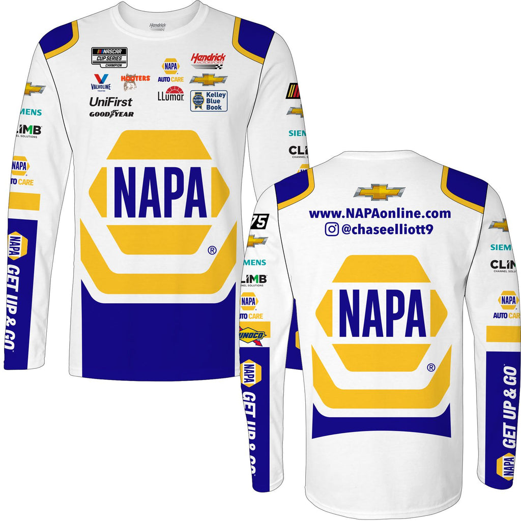 Chase Elliott 2023 Long Sleeve NAPA Sublimated Uniform Pit Crew T-Shirt White #9 NASCAR