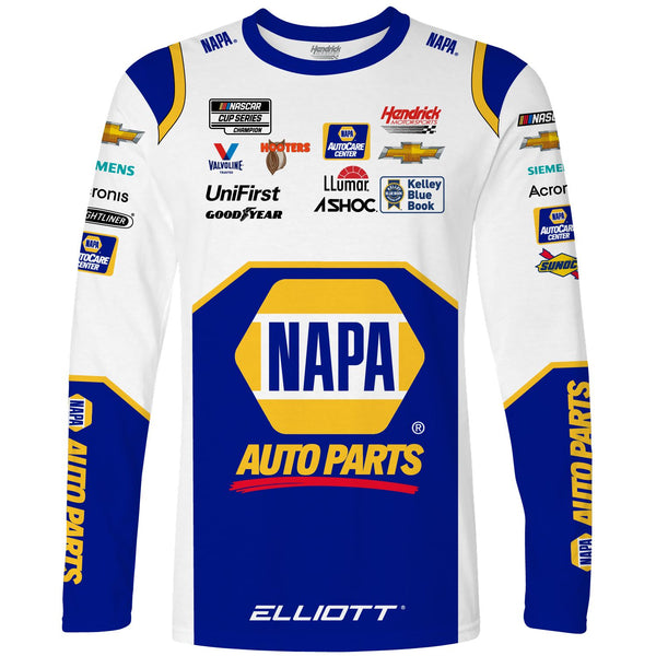 Chase Elliott 2022 Long Sleeve NAPA Sublimated Uniform Pit Crew T-Shirt White NAPA #9 NASCAR