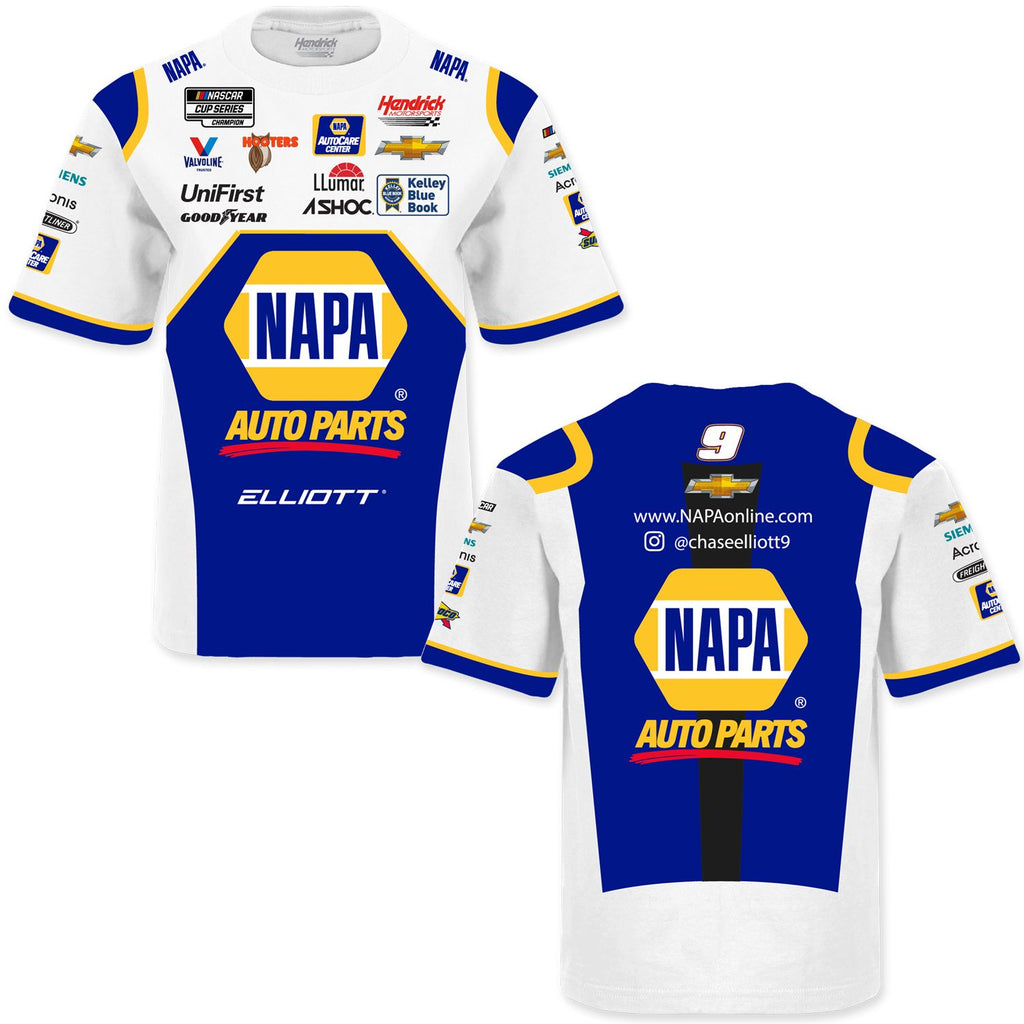 Chase Elliott Youth 2022 NAPA Sublimated Uniform Pit Crew #9 NASCAR T-Shirt White