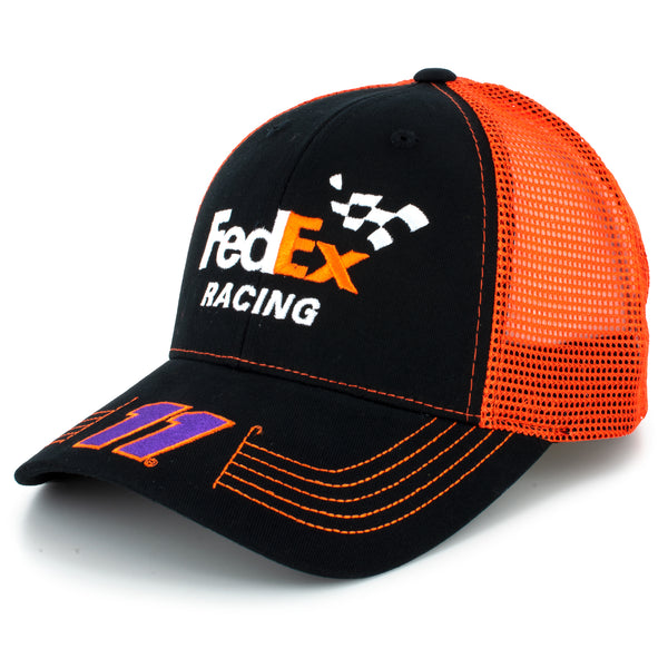 Denny Hamlin 2022 Victory Lane FedEx Racing Sponsor Team Mesh NASCAR Hat Black/Orange
