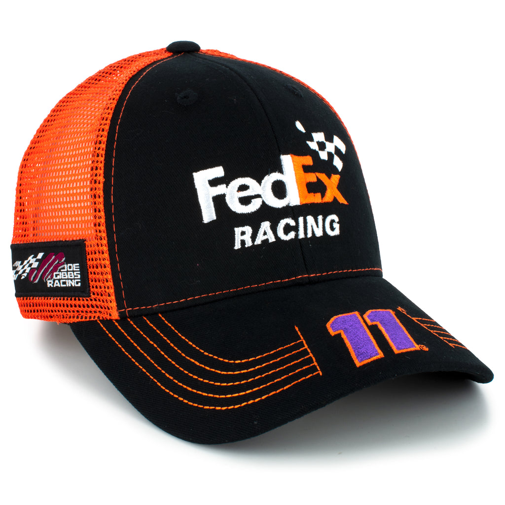 Denny Hamlin 2022 Victory Lane FedEx Racing Sponsor Team Mesh NASCAR Hat Black/Orange