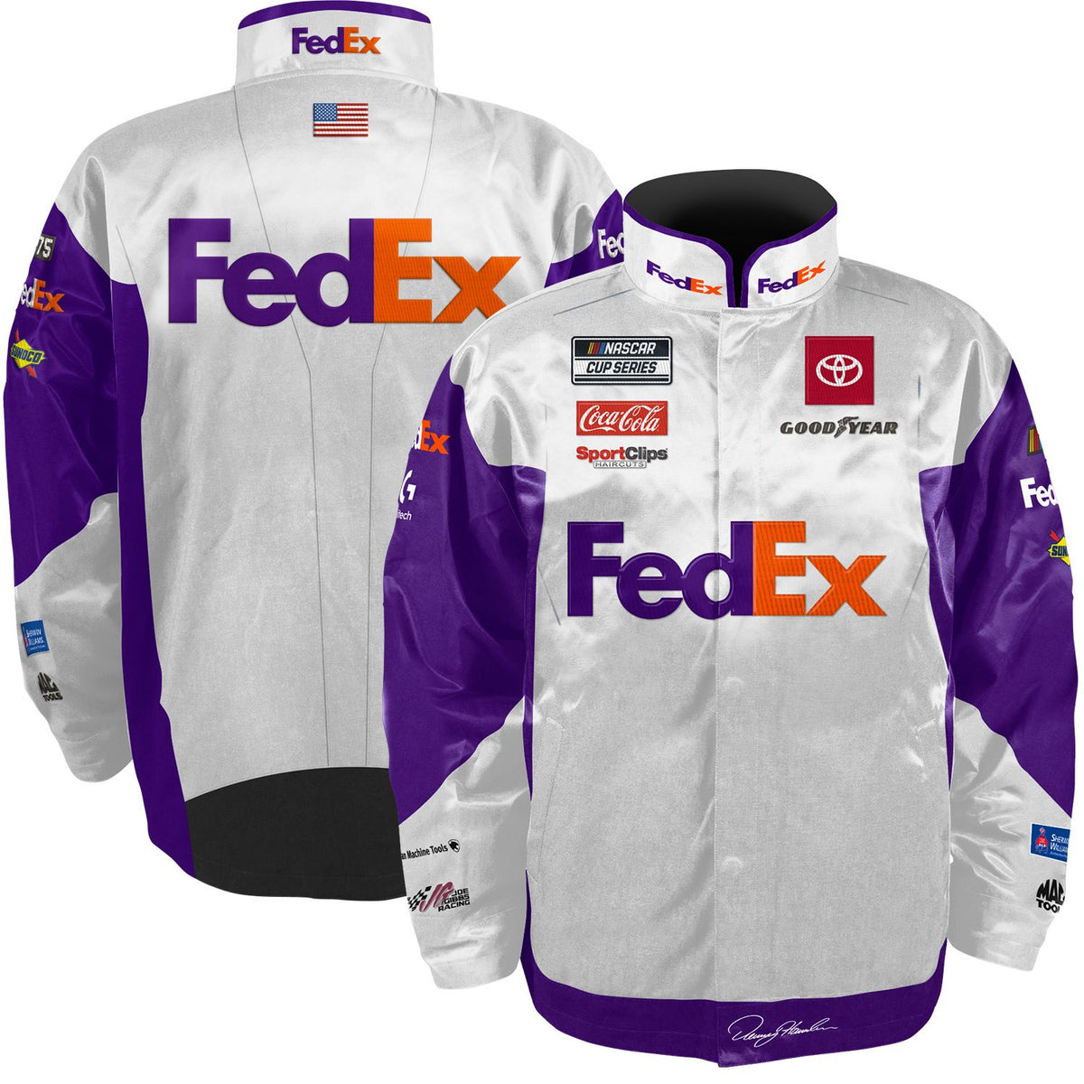 Denny Hamlin FedEx Uniform Pit Jacket White - Sale | RacingUSA